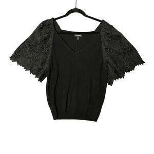 NWT Express Floral Lace Sleeve Knit Ribbed Shirt SZ Medium Whimsigoth Feminine